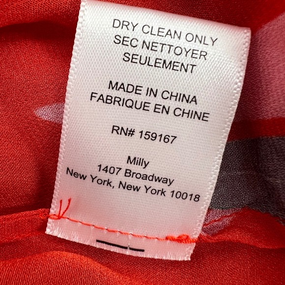 Milly Red Pink Tulip Floral Print Rayon Blouse Ruffle Cuff Button Down Size M - Picture 5 of 6